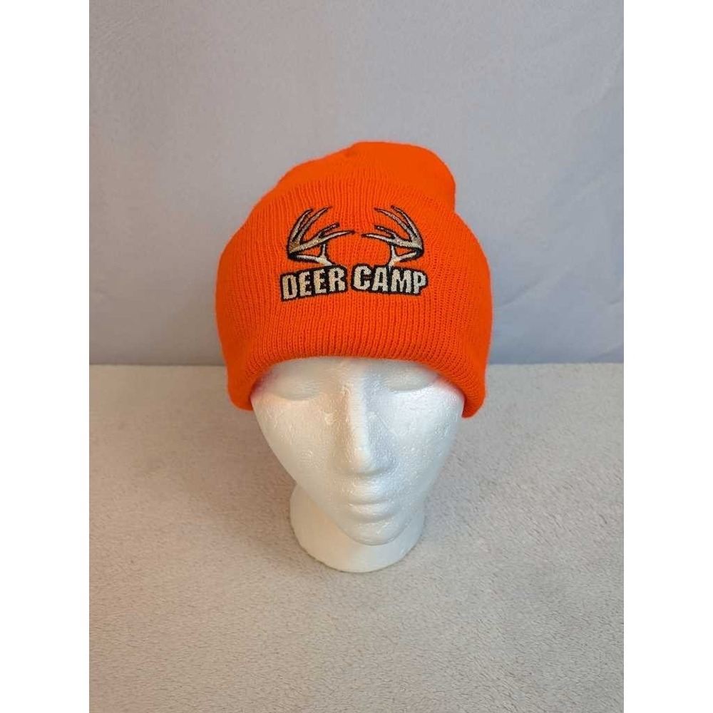 Orange Deer Camp Embroidered Beanie Hat Winter Warm‎ Knit Cuff Cap